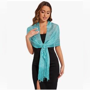 Sparkling Metallic Shawls and Wraps with Buckle